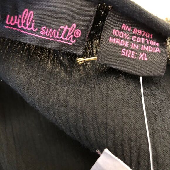 Vintage Y2K NWT Willi Smith Womens Black Beaded Top Tie Back XL Bell Sleeves - Picture 5 of 10